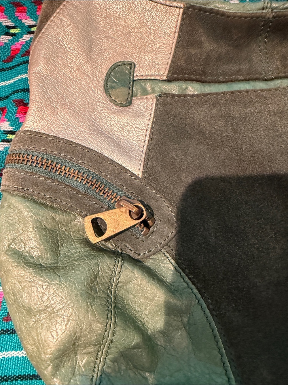 Marc Jacobs Vintage Colorblock Leather Suede Hobo Shoulder Bag Green - Picture 11 of 13